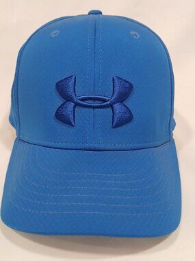 UA Under Armour Hat Armor Blue Large/XL Flex Fit Fitted Cap Embroidered Logo EUC